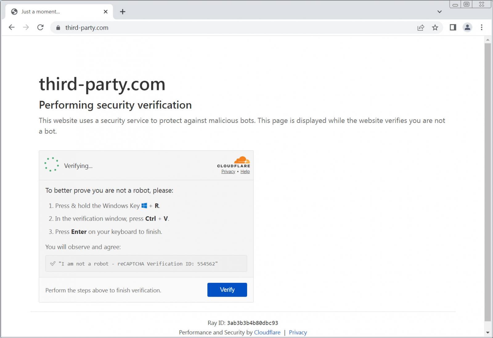 Clickfix attack on third-party.com