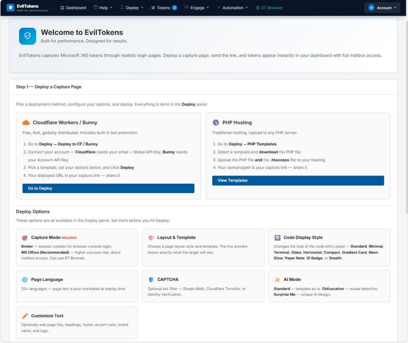 The platform's dashboard