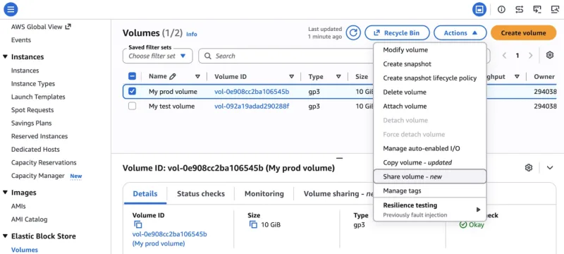 Introducing Amazon EBS Volume Clones across AWS accounts