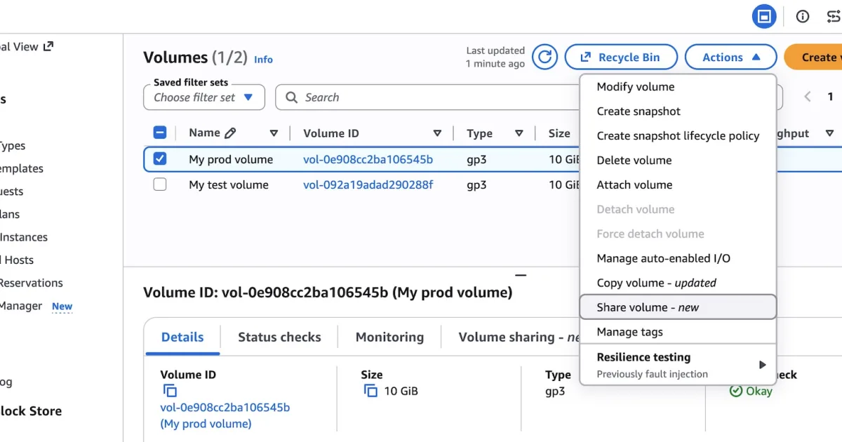 Introducing Amazon EBS Volume Clones across AWS accounts