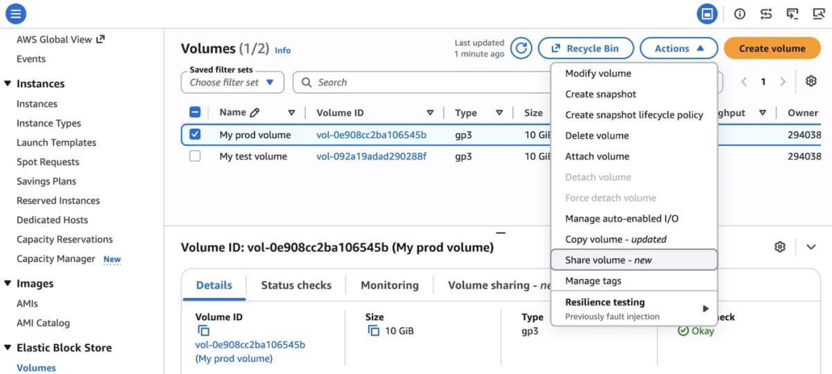 Introducing Amazon EBS Volume Clones across AWS accounts