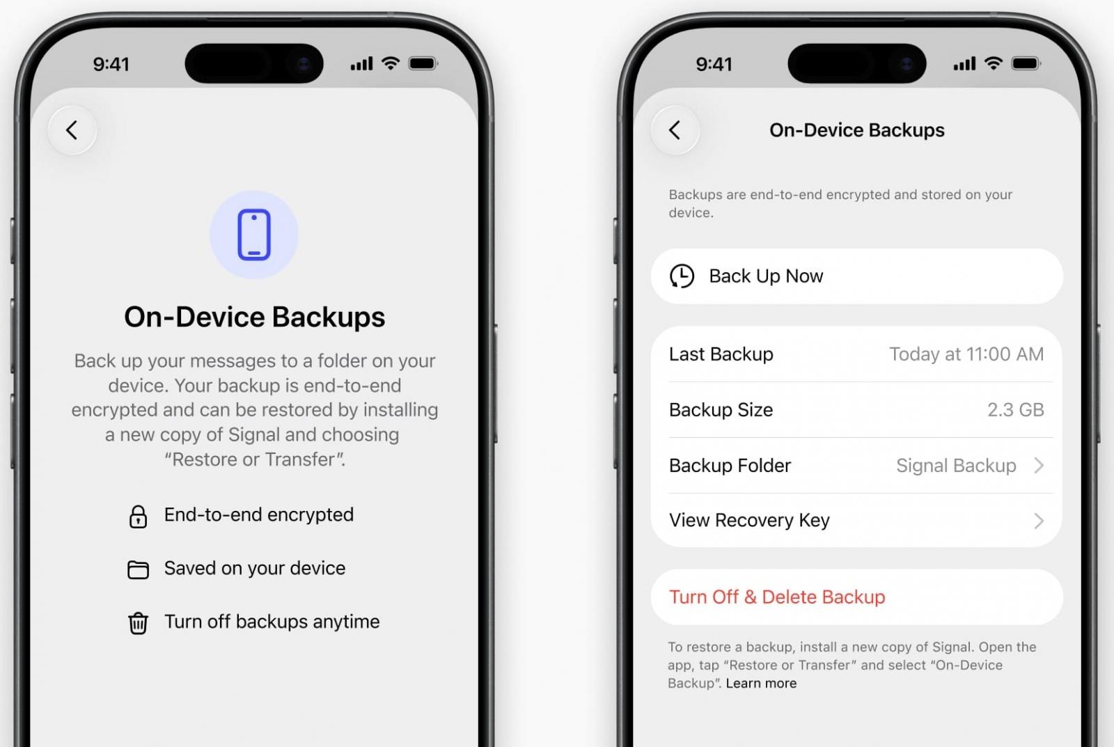 Local backup option on the iOS