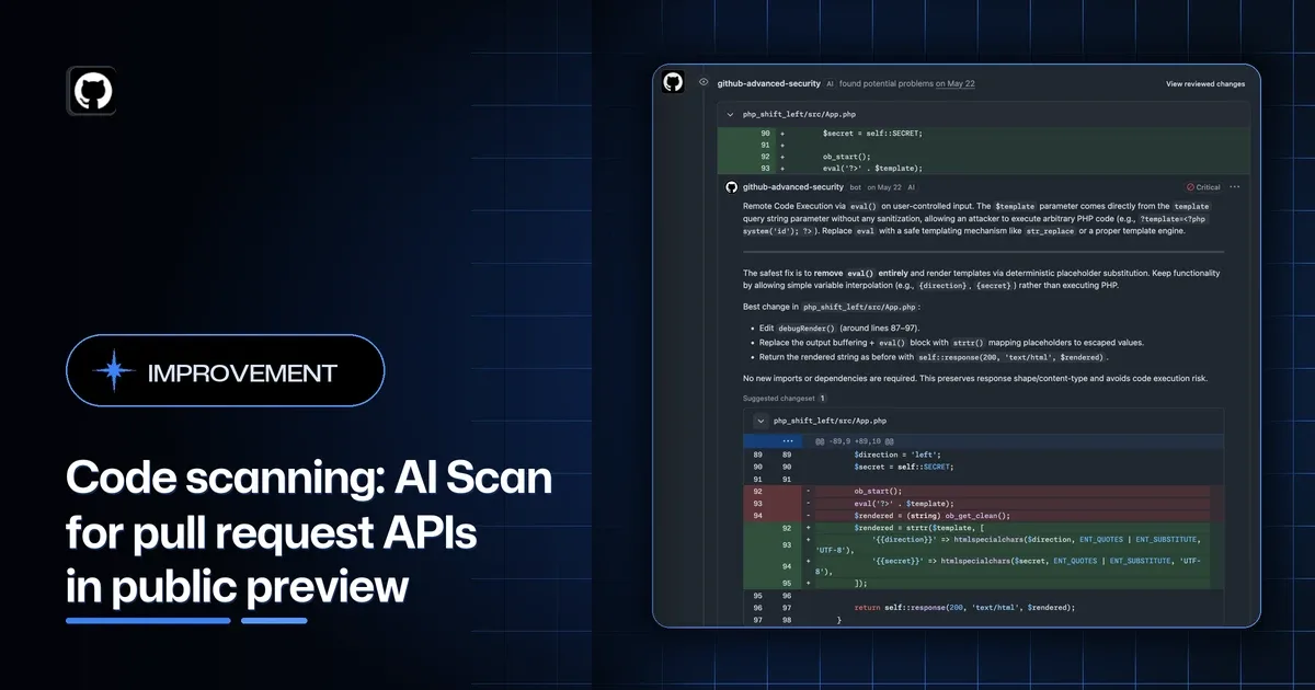 AI Scan for pull request APIs in public preview