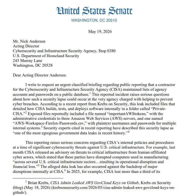 Lawmakers Demand Answers as CISA Tries to Contain Data Leak