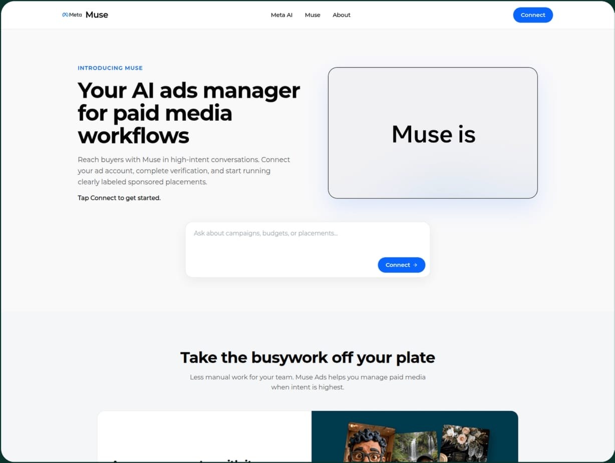 Fake Muse Ads page prompting visitors to click on 'Connect'