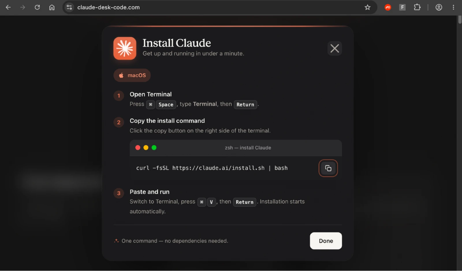 ClickFix prompt disguised as installation steps for Claude for macOS