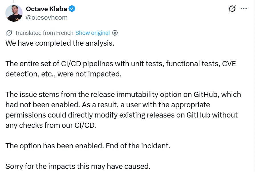 Update on OVHcloud CLI compromise