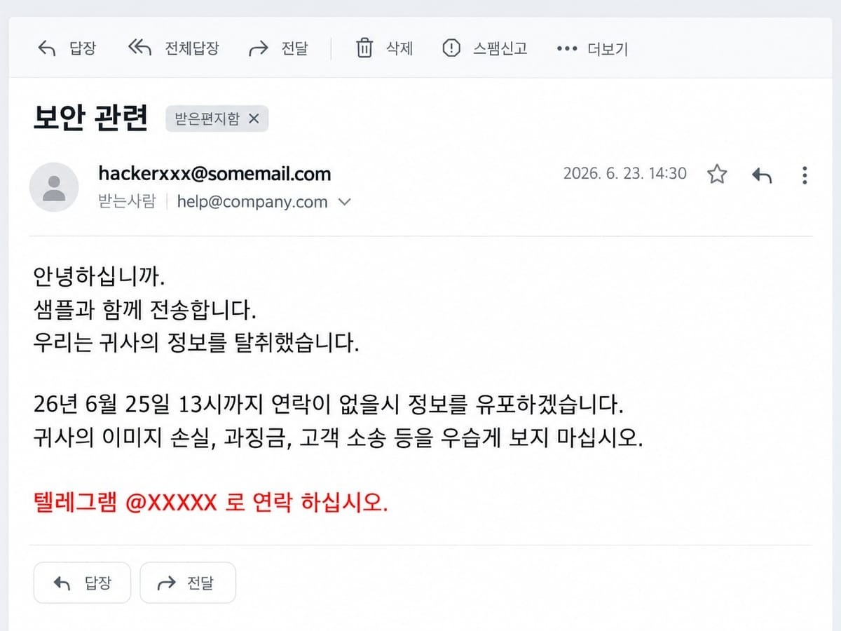 Extortion message sent to a victim